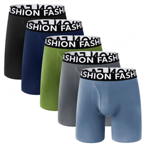 Bóxer de bambú de primera calidad, ropa interior con logotipo grande, venta al por mayor, calzoncillos bóxer de pierna larga transpirables con parte delantera abierta de tiro medio, Calzoncillos Bóxer personalizados para hombre - Product Image 1