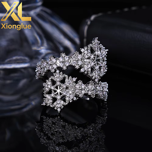 Dazzling Winter Inspired Copper 18K Gold Plated Fully Cubic Zirconia Paved Intricate Multi Snowflake <b>Open</b> Band <b>Ring</b> - Product Image 2