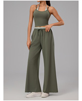 Ensemble de yoga personnalisé pour femmes, motif pois, débardeur à col halter contrastant et pantalon large taille haute, idéal pour la gym et le fitness