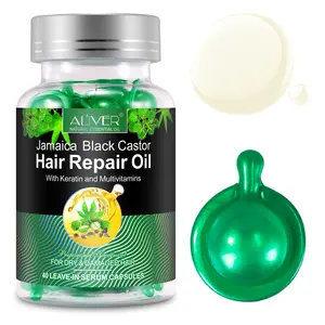 Label pribadi vitamin pertumbuhan rambut profesional kapsul minyak perbaikan rambut kastor hitam untuk rambut kering & rusak