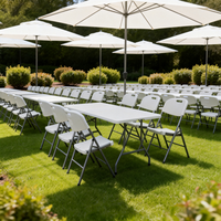Table pliante en plastique de 6 pieds, moulée par soufflage en HDPE, avec pieds en acier, directement de l'usine, pour hôtel et salle de banquet