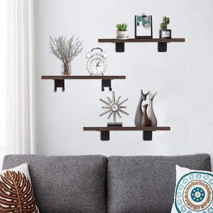 Solid Wood <b>Wall</b> Mounted <b>Shelf</b> Single Layer 44.95x16x2.03cm Kitchen <b>Floating</b> Storage Natural Color Rustic Modern Style - Product Image 2