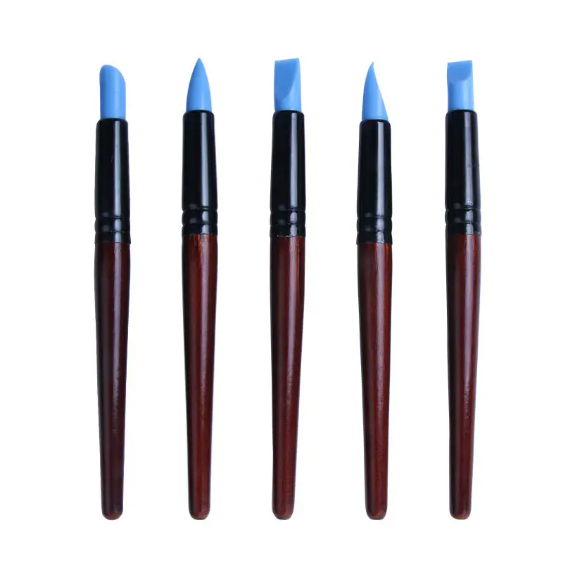Xinbowen 5 adet ahşap saplı çömlek araçları mavi silikon kil heykel araçları büyük kil kauçuk kalem