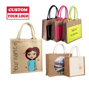 Custom Printed Large Natural Reusable Jute Fiber Bag Burlap Tote Jute Bags For Sale With Personalized Logo Printing