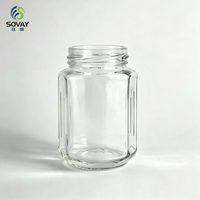 Pot alimentaire en verre carré à col fileté de 230 ml, transparent, multi-usages, pour la maison et la vente en gros commerciale