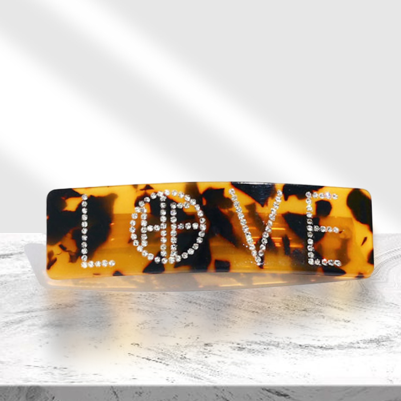 Ацетат Панциря Черепахи горный хрусталь слово заколки для волос для женщин Черепаха письмо заколка для волос Французская заколка для волос Оптовая Продажа заколка для волос изготовленный на заказ