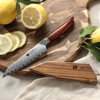 3-sterren chef-kok co-branded kleine messen scherpe Damascus poederstaal utility mes met walnoot houten schede set