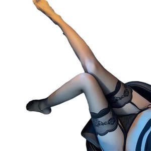 Thigh High Stockings 5D Ultra Thin Transparent Black Red Lace Women's Suspender Sock - Product Image 4
