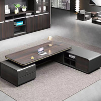 Bureau de direction moderne de luxe en forme de L pour manager, patron, PDG, style bois, meuble de bureau, table avec rangement, design de cabinet latéral