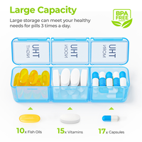 PO3921 Boîte de rangement pour pilules de vitamines, réutilisable, lavable, protection sûre, grande capacité, PP+Silicone, pour petits médicaments