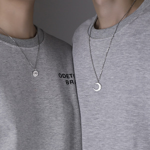 Star And Moon Guardian Couple Necklace Unisex Silver Pendant 10cm Extended Chain Gift For Him Her Birthday Jewelry - Product Image 1