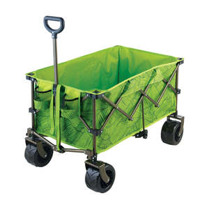 Chariot de jardin/chariot de plage pliable en acier pour extérieur avec sac de rangement, équipé d'un porte-outils/porte-boissons, conception étanche à quatre roues - Product Image 5