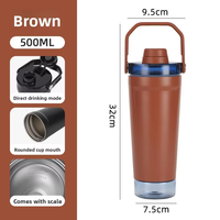 Botella de Agua Aislada Multicolor con Diseño de Arcoíris, Termo Deportivo con Asa Ancha, Escala de Capacidad, Jarra para Beber Directo