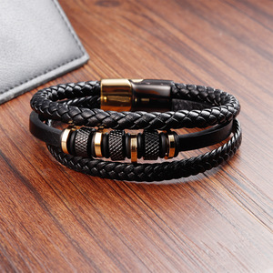 <span class=keywords><strong>Bracelet</strong></span> en <span class=keywords><strong>cuir</strong></span> multi-couches pour <span class=keywords><strong>homme</strong></span>, fermoir magnétique en acier inoxydable, <span class=keywords><strong>bracelet</strong></span> en <span class=keywords><strong>cuir</strong></span> véritable pour cadeau - Product Image 4