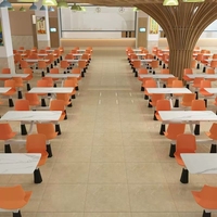 Ensemble table et chaises de restaurant scolaire le plus vendu avec plateau en marbre, structure en plastique, design moderne et durable