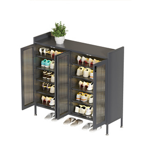 Zapatero de acero de varias capas para el hogar, estante de almacenamiento para entrada, para uso en interiores, con puertas de vidrio y estante superior. - Product Image 5
