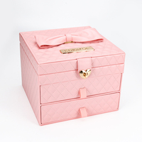 Boîte de rangement pour maquillage rose écologique personnalisable avec tiroirs à nœuds, grande capacité, pour bijoux et cosmétiques