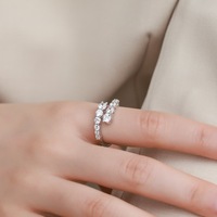 Nouvelle bague de mode transfrontalière au design original, imitation moissanite, luxe léger, en argent S925, à double tête torsadée, ouverte, style européen