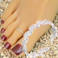 Bague d'orteil ajustable en argent sterling 925, style boutique, motif feuilles d'olivier tressées, bijou de pied pour la plage