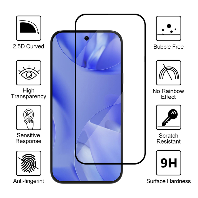 For Google Pixel 9A Clear Screen-Printed Full-Cover Anti-Fingerprint Black-Bordered 2.5D Tempered Glass Film Screen Protector