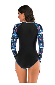 Bañador de una pieza con protección solar para mujer, traje de baño con estampado de manga larga, ropa de playa con cremallera, UV UPF 50 + - Product Image 4