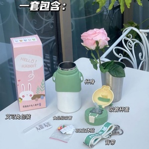 <span class=keywords><strong>Cute</strong></span> Rabbit Children Thermos Mug <span class=keywords><strong>Kids</strong></span> Portable Isolated Cup 600Ml Stainless Steel Thermos Flask Com Palha Adesivos - Product Image 4