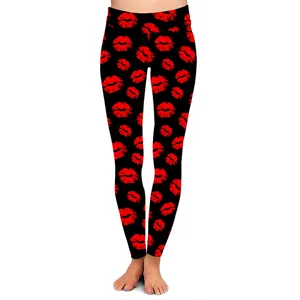 Red Lips Print Super soft Yoga High Waist 92 polyester 8 spandex 230gsm Custom design your own Leggings for Women