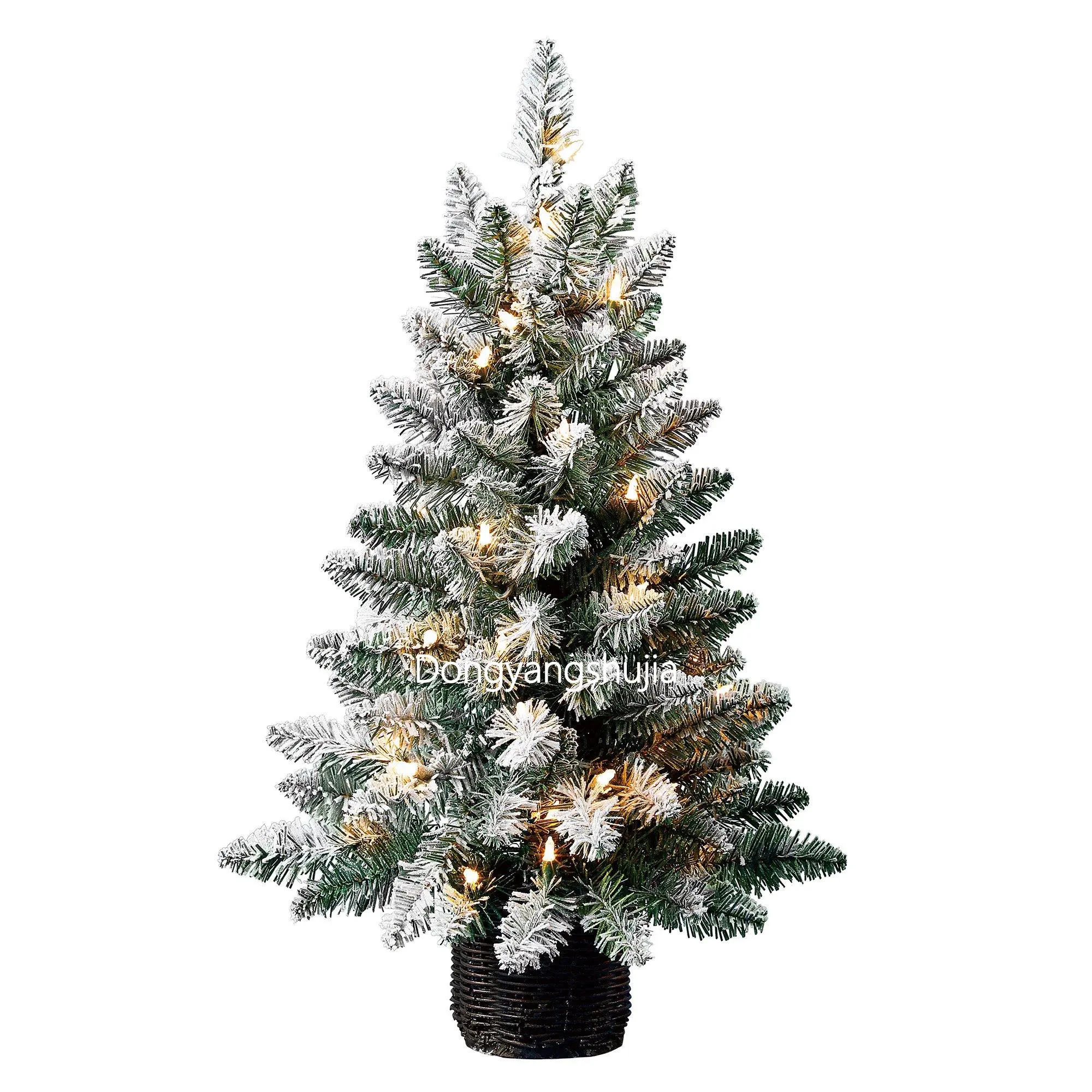 2FT advanced decoration PVC artificial pre-lighting small LED flocking mini Christmas tree indoor and outdoor decoration
