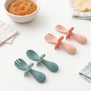 Cuchara de Aprendizaje para Bebés, Primera Etapa, Personalizada, de Plástico, Portátil, <span class=keywords><strong>Cubiertos</strong></span> para Niños Pequeños, Cuchara y Tenedor en Una Sola Caja - Product Image 1