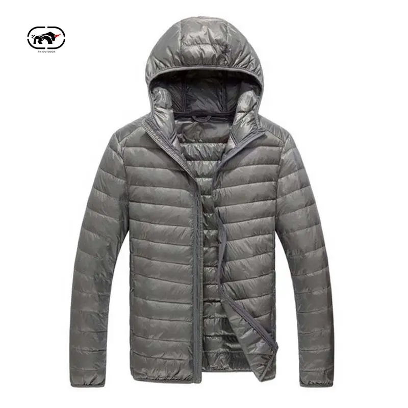 OEM कस्टम ब्रांड गुणवत्ता ठोस स्लिम फिट हूडि अल्ट्रालाइट आउटडोर आदमी Packable जैकेट नीचे कोट