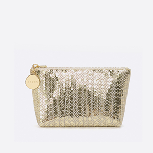 Light Gold Sequin <b>Mini</b> Cosmetic <b>Pouch</b> with Gold-Tone Zipper for Daily Makeup and Small Beauty Item Storage - Product Image 1