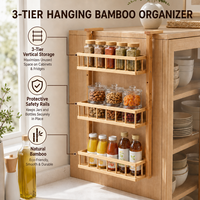 Organisateur suspendu moderne et écologique à 3 niveaux en bambou pour porte de placard, étagère de rangement pour épices, bouteilles et garde-manger de cuisine