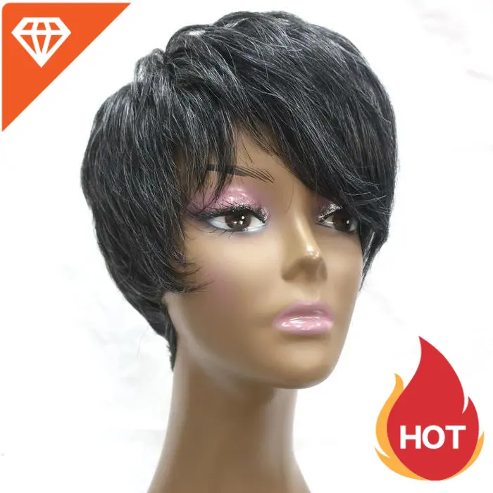 ノベルティメーカー卸売機械製混合色合成黒人女性人間の自然な灰色の髪ピクシーカットショートボブウィッグ