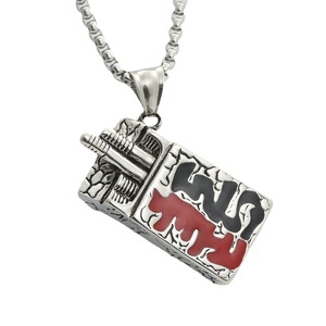 Pendentif cigarette en acier inoxydable avec design en émail rouge et noir, style rétro punk, collier pour homme 280222 - Product Image 4