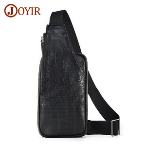 Joyir Sac de poitrine pour homme en cuir véritable avec fermeture éclair verticale, sac à bandoulière pour sports de plein air, usage quotidien, noir - Product Image 1