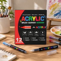Marqueur acrylique professionnel à encre liquide directe, 12 couleurs, pointe souple sans pression, encre permanente, grande capacité, pour toutes les surfaces