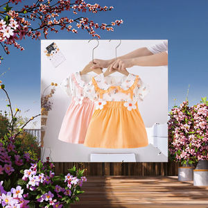 Falda de Verano para Niñas, Estilo Dulce, de Poliéster/Algodón, Manga Corta, Corte en A, con Estampado de Flores Pequeñas - Product Image 1