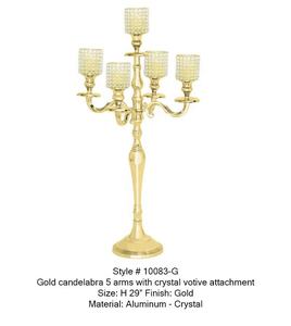 5 Arms Crystal Beaded Ball Decorative Aluminum Metal Nickel Plated Finishing Handmade <b>Candle</b> Stand For Restaurant Decoration - Product Image 5