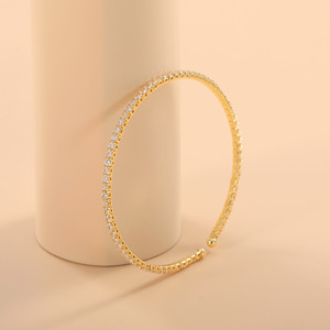 Gold Zircon Bracelet <b>Copper</b> Alloy Channel Setting Fashion <b>Bangle</b> Jewelry - Product Image 1