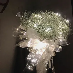 Papel de regalo de flores luminosas, rollo de papel de regalo de celofán con luces LED, papel de regalo impermeable transparente