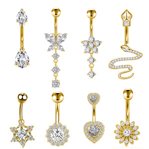 Thép không gỉ bụng xuyên Vòng CZ Zircon rốn bụng nút vòng cong Barbell bụng vòng 14g rốn xuyên đồ trang sức - Product Image 1