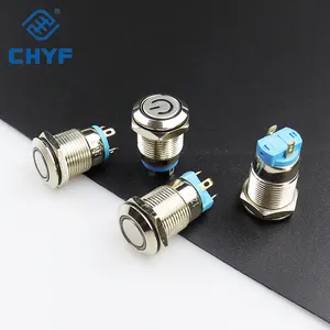 CHYF pequeño Mini 12mm enganche momentáneo pasador de cabeza plana alta/pies de tornillo interruptor de botón de Metal más conector