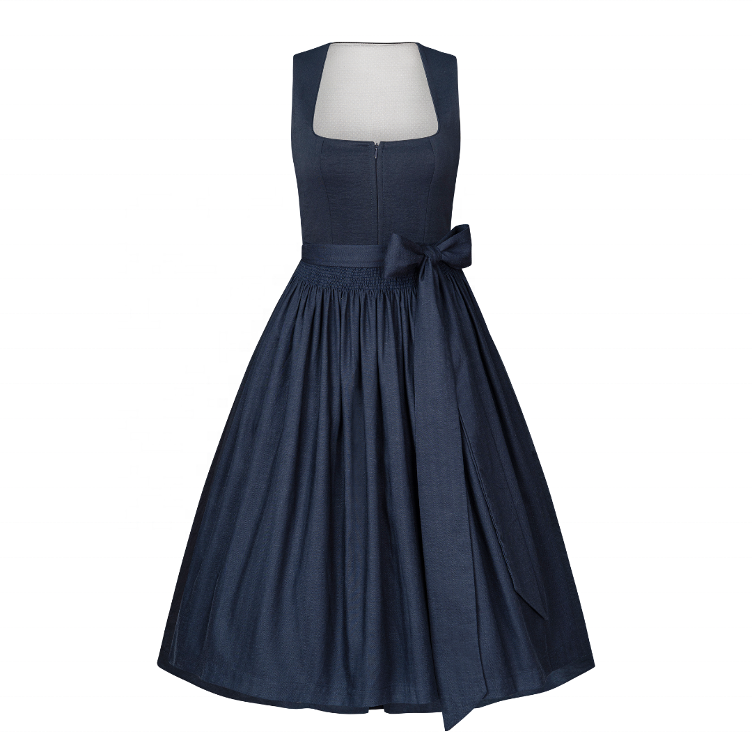 Dark Blue Dirndl with Linen Apron - Bavarian Oktoberfest Dress