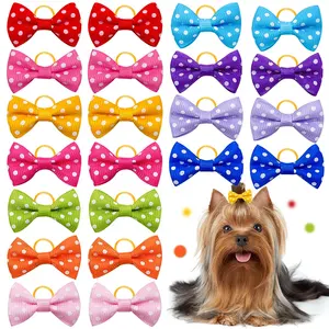 Cheap Price Sweet Wave Dots Spots Cat Hair Bow Claw Pet Dog Hair Ornaments Accessories Clip with Rubber Band