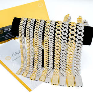 สร้อยคอเงินแท้ 925 ชุบทองคำขาว/ทองเหลือง ประดับเพชรโมอิสซาไนต์ แบบ Cuban Link ขนาด 8-20 มม. ขายส่งจำนวนมาก เหมาะสำหรับเป็นของขวัญ - Product Image 1