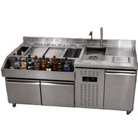 Station de bar à cocktails réfrigérée professionnelle en acier inoxydable, double porte, anti-buée, comptoir de bar personnalisé, bac à glace, usage commercial