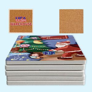 Paintable Coffee Cup Sublimation Blank <b>Coaster</b> Absorbent <b>Ceramic</b> Tiles With Cork - Product Image 1