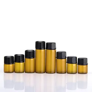 1 2 3 5ml Essential Oil Bottles Small Sample Amber Glass vial With Orifice Reducers Black Caps For Oil Perfumes Lab Chemicals