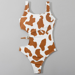 Bikini sexy de estilo europeo y americano 2022, traje de baño de una pieza con estampado de vaca y aberturas para mujer. - Product Image 3