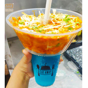 Wegwerp 2 In 1 Snack Drink Hotpot Bubble Cup Met Kom Top Zwarte Plastic Bekerhouder, Snack En Drinkhouder Beker